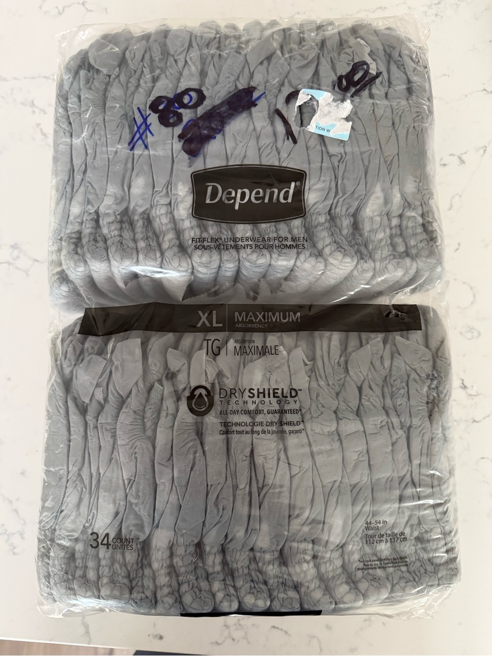 Depend Fit-Flex Dry Shield Underwear for Men Size XL Maximum Absorbency 34 ct